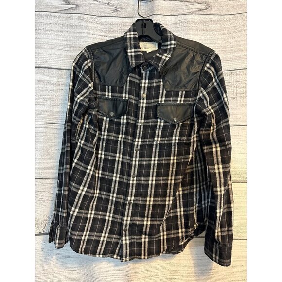 Current/Elliott Plaid Shirt With Faux Leather Accents Size 1/S - Picture 1 of 3